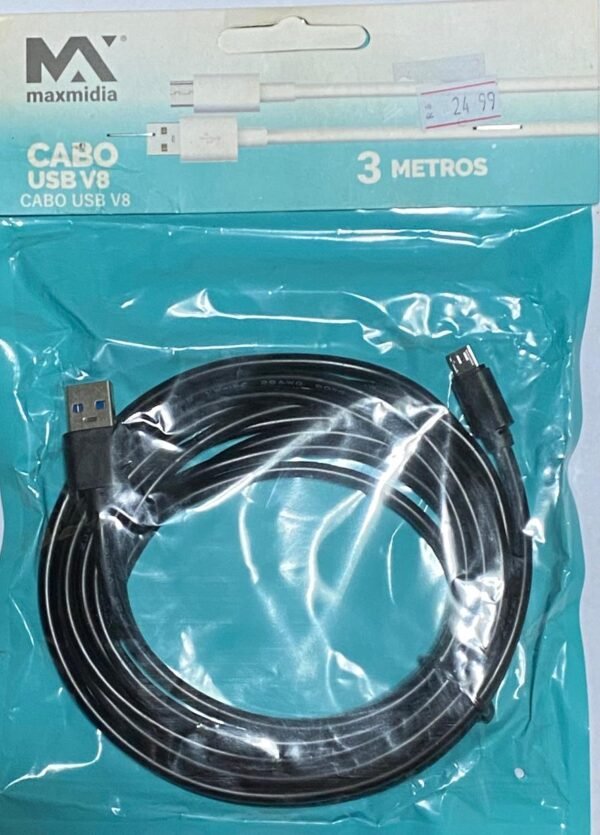 Cabo USB V8 3MT carregador Maxmidia